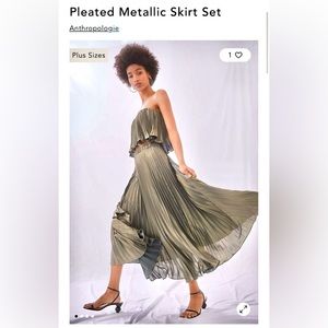 NWT ANTHROPOLOGIE PLEATED METALLIC MIDI SKIRT & CROPPED SET CELADON GREEN  SZ 4
